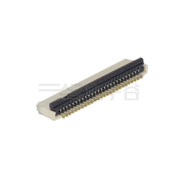 Pitch 0.50mm 90°H1.00mm 卧贴双面接后掀盖 SMT型 FPC 26pin 本色 镀半金接触点及焊接脚点1u，镍底35-60u.